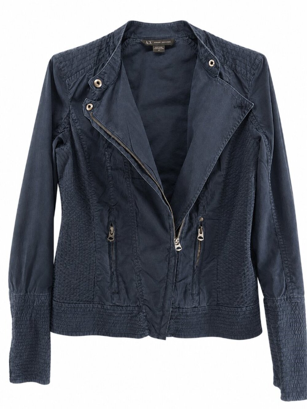 Armani Exchange, Y2K Moto Jacket, Dark Navy, Stretch Cotton, Size Small
